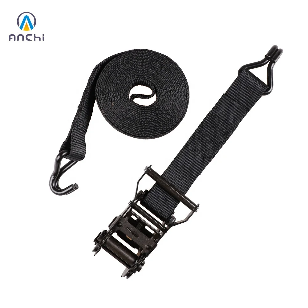 Изготовленные на заказ 38 мм 15ft Храповые ремни черные с двойными j крючками и черной тесьмой 4000lbs