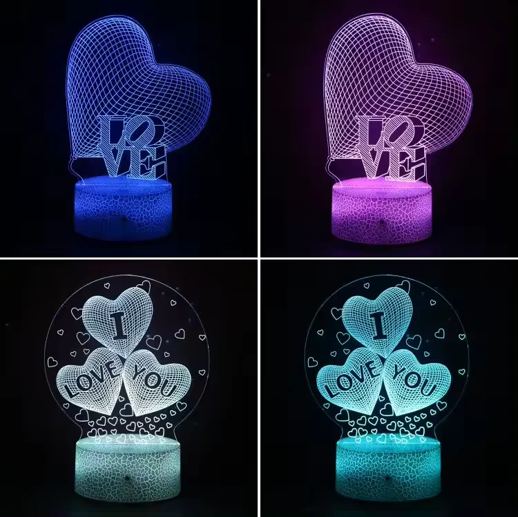 3D Illusion Lamp Love Heart Night Light with Acrylic Whiteboard Luminous Anime Night Light Illusion Lamp Lover Gift Night Light
