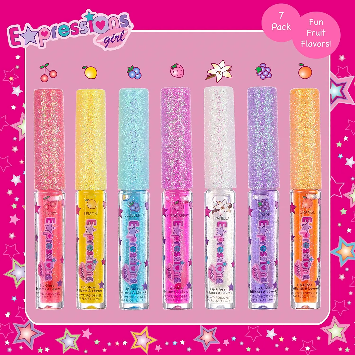 Shimmer fruity flavors skin-friendly kids makeup girls ideal gift lip gloss wands with glitter