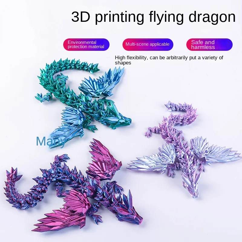 Handmade 3D Printed PLA Crystal Dragon Toy Multi-Joint Movable with Wings Car Ornaments and Gifts for Boys and Girls