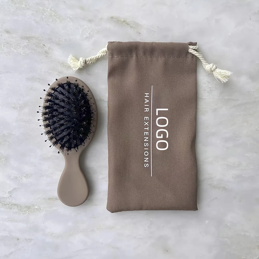 compact small Hair Extensions Brush mini hair detangle brush with cotton bag case packaging bulk blank boar bristle hairbrush