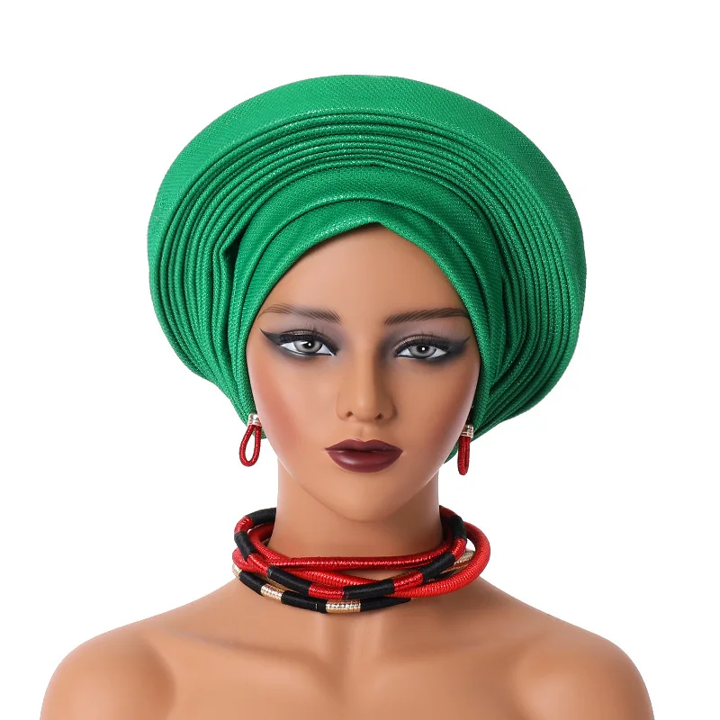 Wholesale 2024 hot sale headwraps women custom nigerian aso oke bonnet fashion free size female african headtie