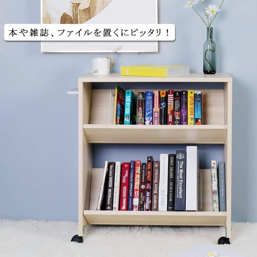 Japan hot sale storage rack book rack with wheel wooden Rack for home furniture