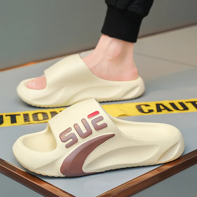 2024 Open Toe Thick Soled Printed bathroom cushioning casual EVA poop feeling Sports slides men logo fashion