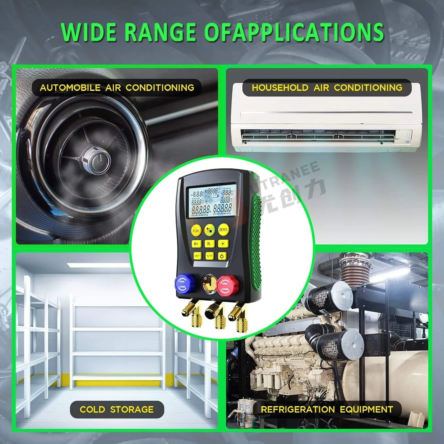 HAVC High quality r410 r1234yf stainless steel digital manifold gauge set refrigeration psi & bar