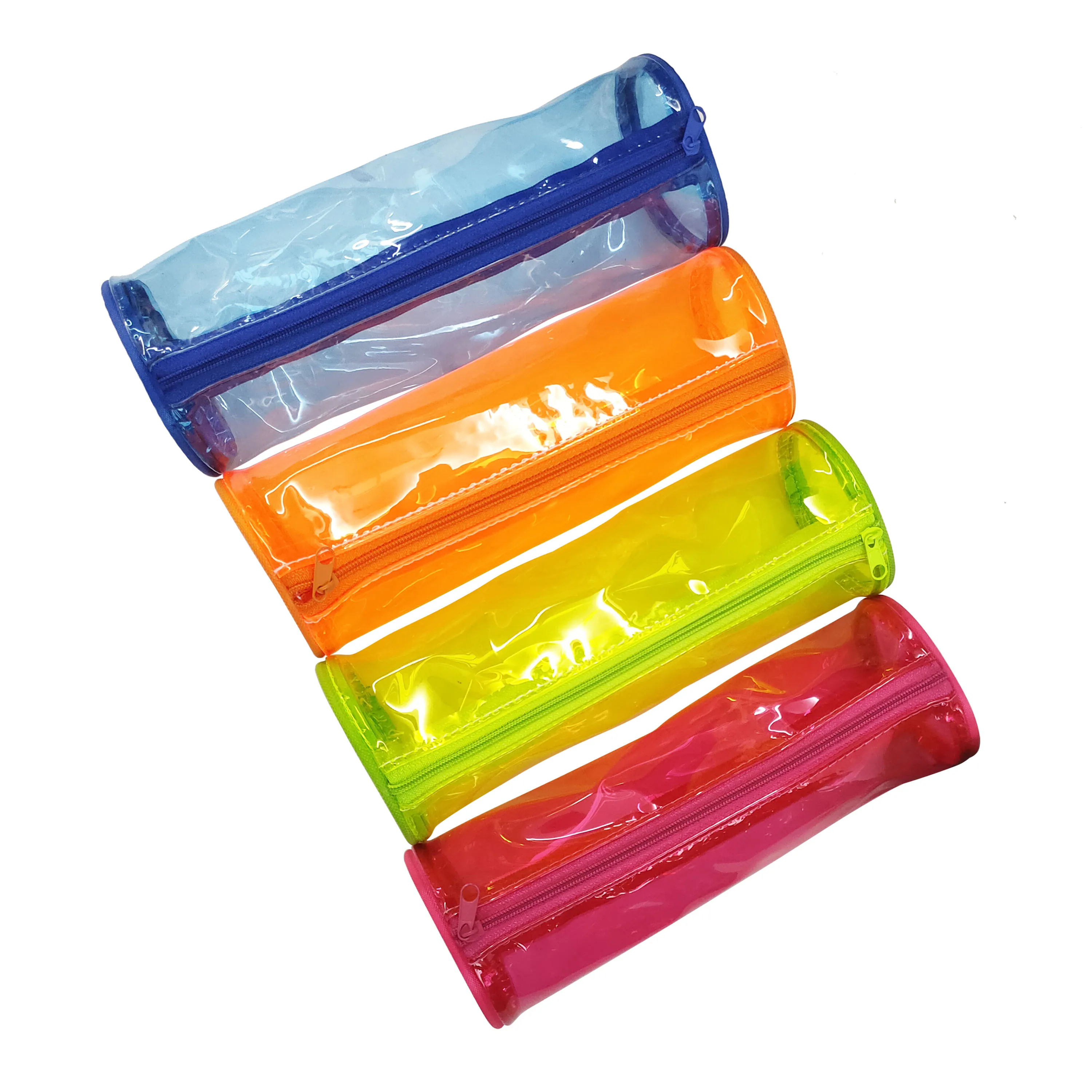 Cylinder Shape Waterproof Big Capacity Clear Candy Color Stationery PVC Pen Pouch Box Zipper Pencil PVC Pouch Case
