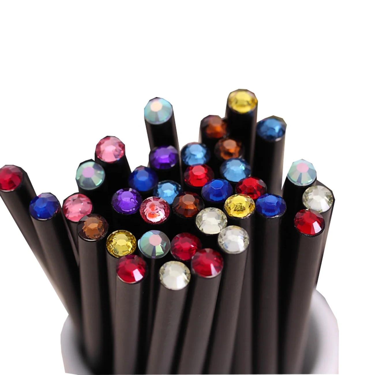 Customization Black Wood Pencil With Acrylic Diamond Topper HB Black Wood Pencil