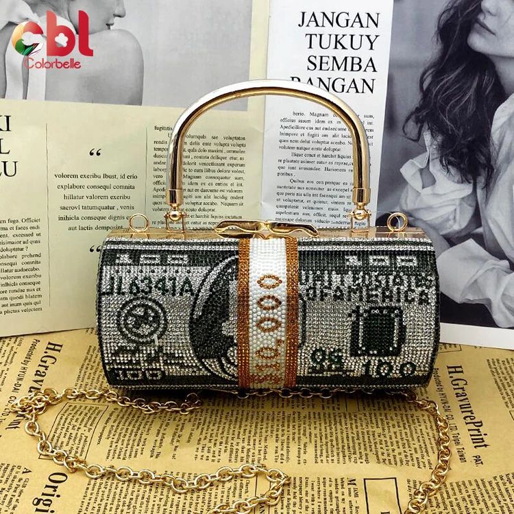 Оптовая продажа, долларовая сумка для денег со стразами, клатч, вечерняя сумка с кристаллами, блестящая вечерняя сумка, клатч для денег, кошелек