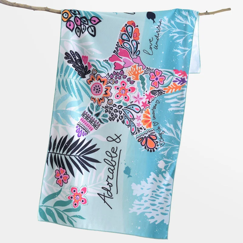 Microfiber beach towel for outdoor travel vacation seaside portable printed quick drying bath towel