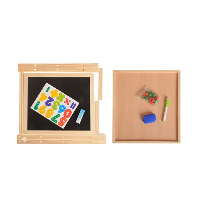 Hot selling Kids DIY drawing learning toy wooden easel adjustable double sides magnetic standing painting board black board
