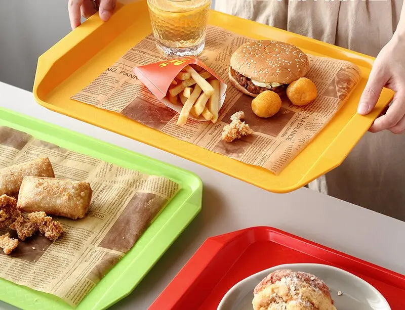 Wholesale Customized PP Fast Food Tray Melamine Serving Tray Reusable Catering Dinner Tray for Canteen