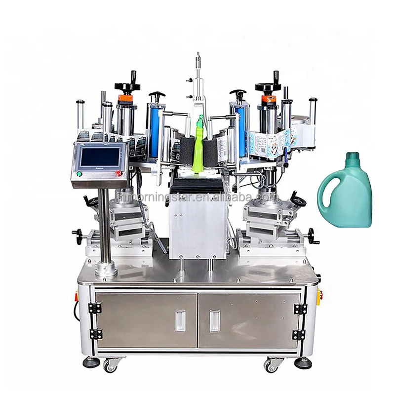 Automatic All Purpose Cleaner Barrels Dual-sided Labeling Machine  Bottles Two Sides Sticker Label Applicator