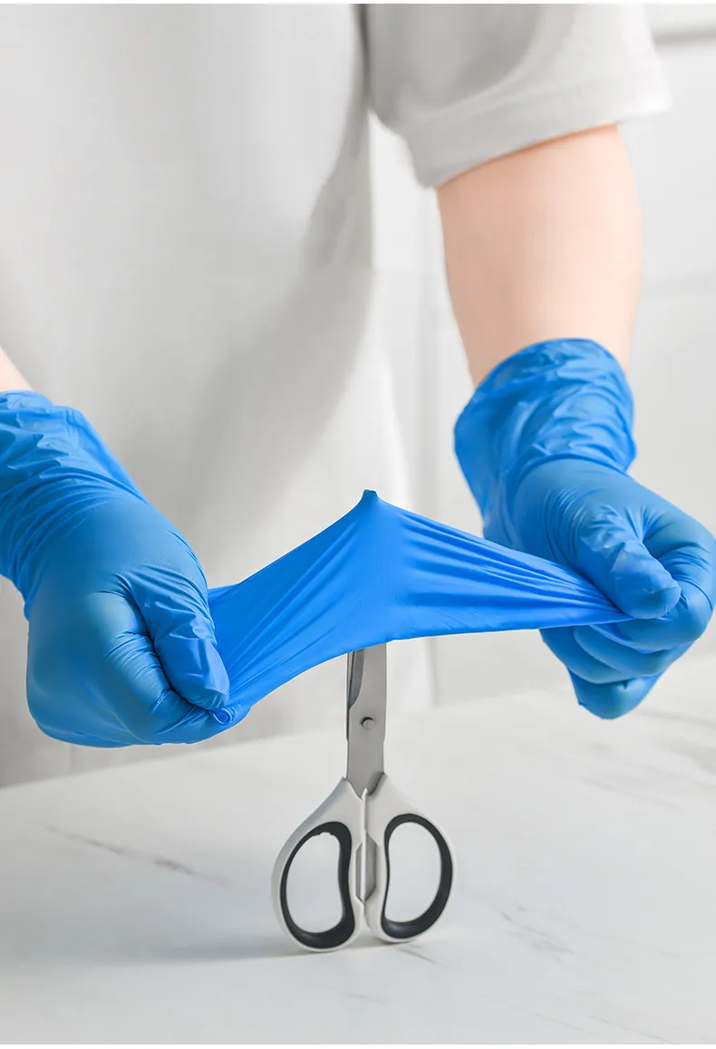High Dexterity Disposable Nitrile Inspection Gloves Household Food Grade Kitchen Waterproof Thickened Latex Blue Nitrile Gloves