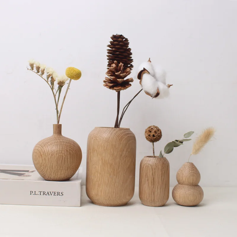 Ins Wooden Vase for Flowers Plants Minimalism Art Vases Plants Pot Flower Arrangement Bottle Tabletop Ornaments Home Decor