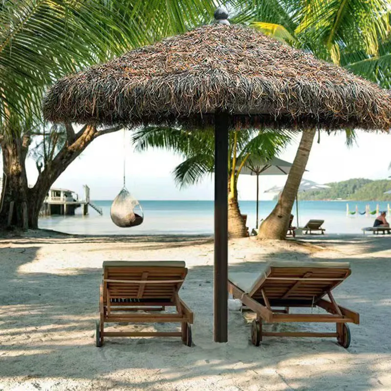 Custom Waterproof Simulated Synthetic Thatched Palm Leaf Thatch Beach Umbrella