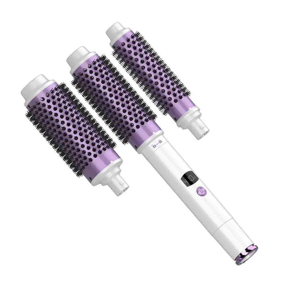 Salon Style Volume Tourmaline Infused Ceramic Barrel Ionic Technology Frizz-Free Thermal Brush Three Barrel Airless Electric
