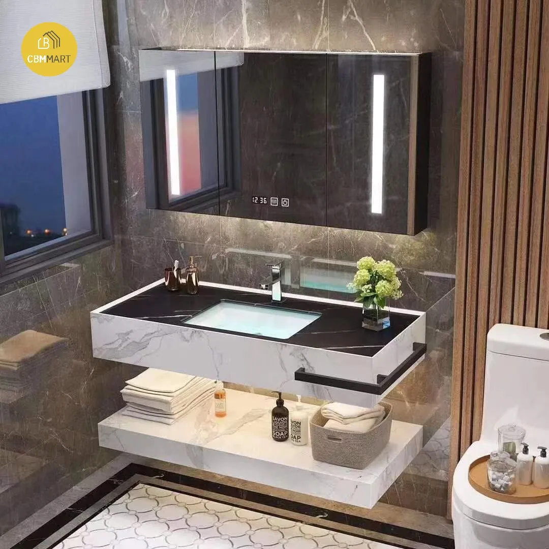 CBMmart High-end Luxury Floating Bath Vanity Double Basins Custom Bathroom Cabinets Modern Wall Hanging Bathroom Sink Cabinet