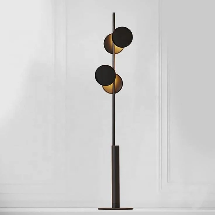 Modern simple luxury metal iron art round line black LED standing floor lamp for living room bedroom study hotel home