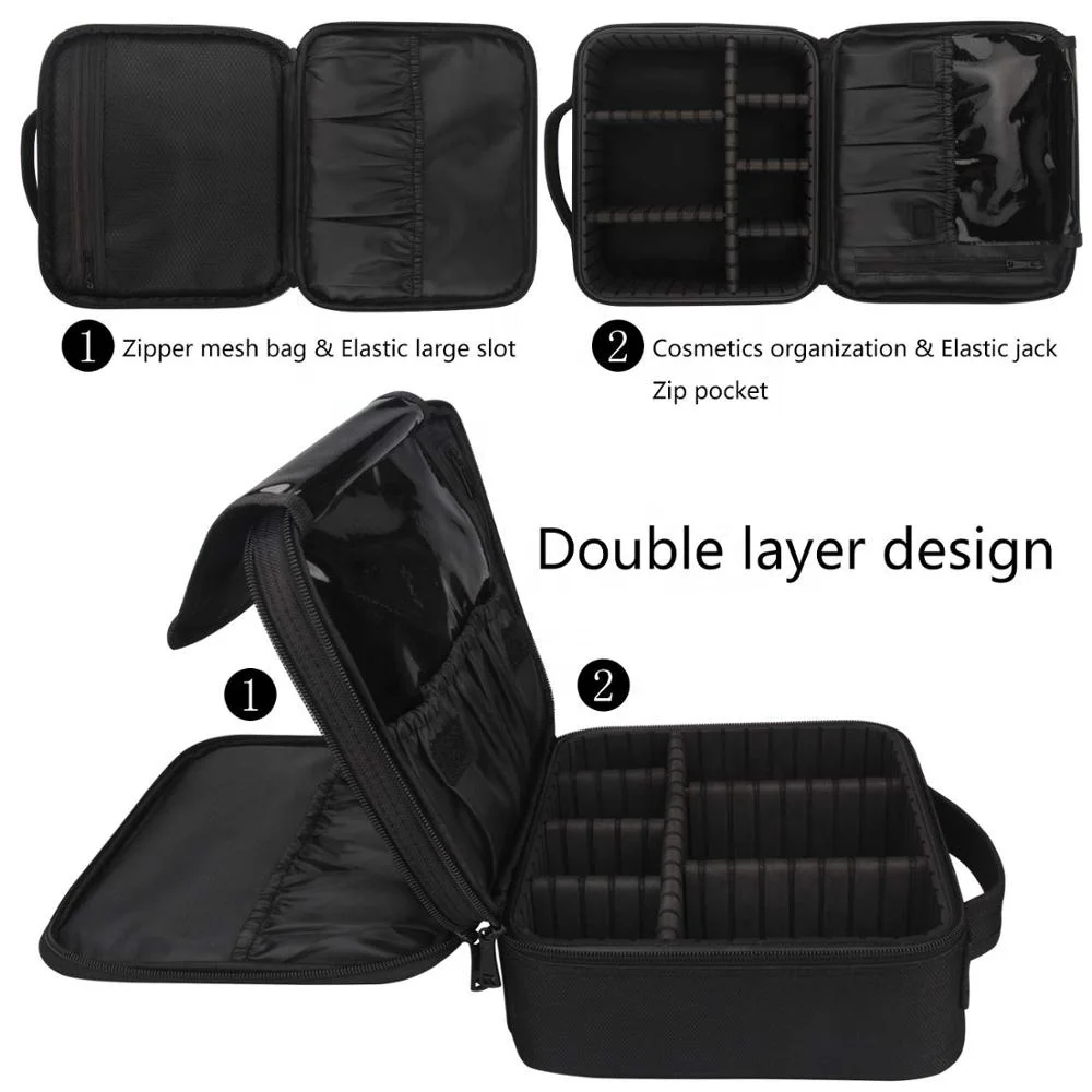 Makeup Train Case with Mirror 2 Layer Large Size Make Up Artist Box with Adjustable Shoulder