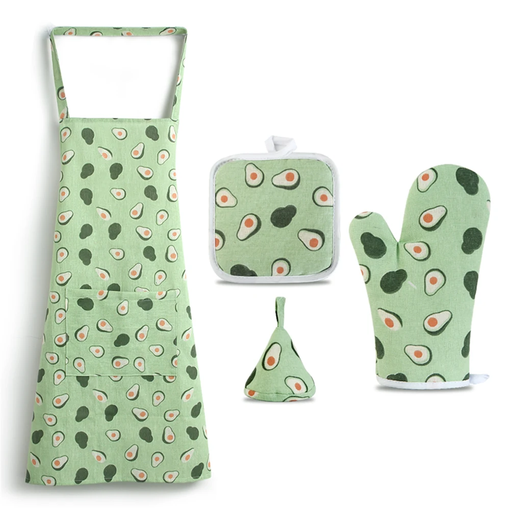 Printing small flower pattern Set of 4 Heat Resistant Kitchen Gloves Oven Mitts and Pot Holders kitchen linen Chef Apron set