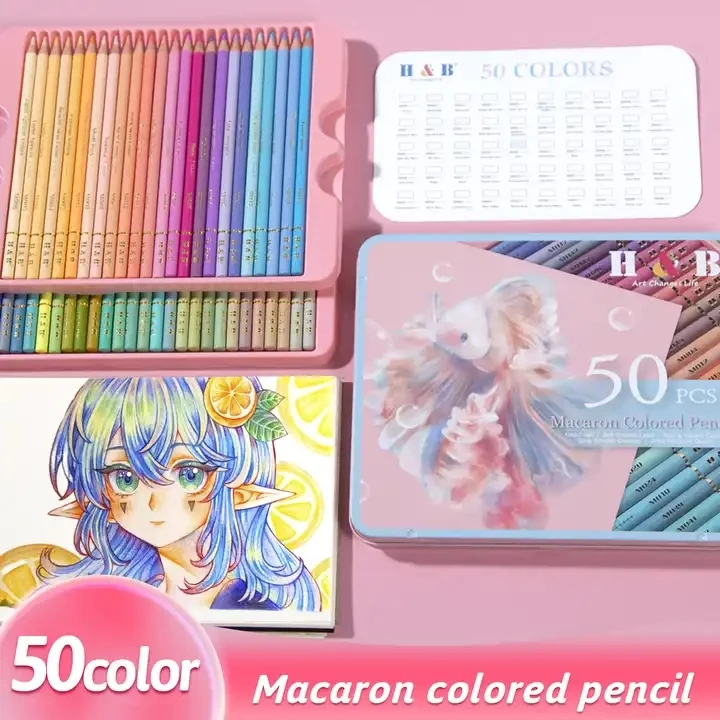 art supplies 50 macaron round colored pencils colored drawing pencil set