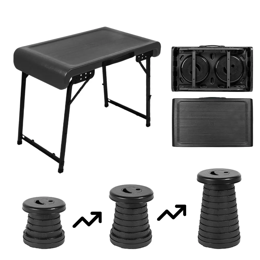 Camping Portable Folding Table and Stool Chair Set Telescopic Stool Adjustable Retractable Seat Collapsible Stool and Table Set