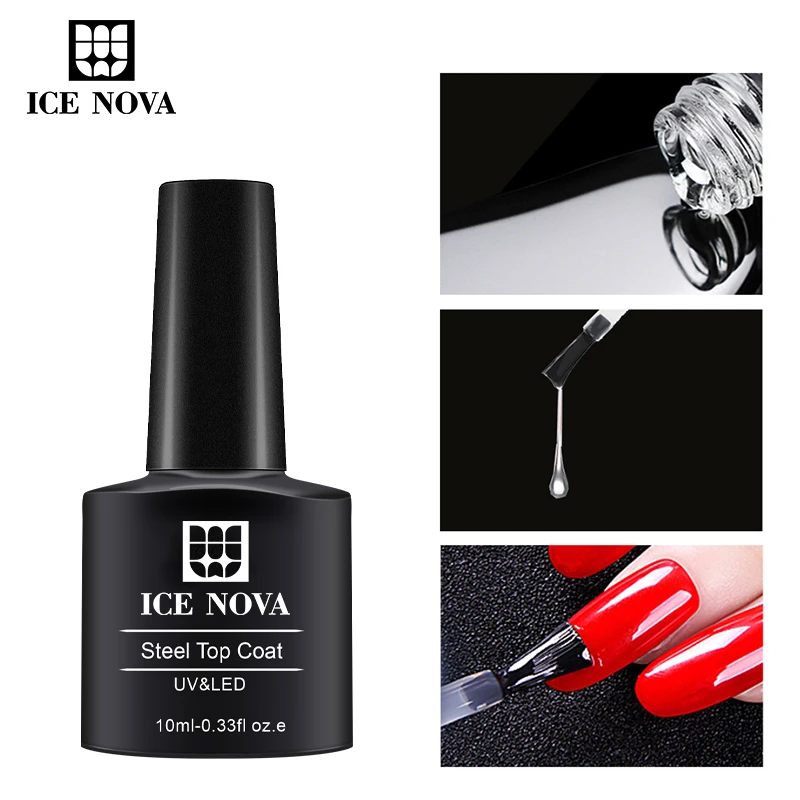 ICE NOVA Nails Factory Wholesale No Wipe Stainless Steel Top Coat For Gel Nail Polish Uv Gel Top Coat