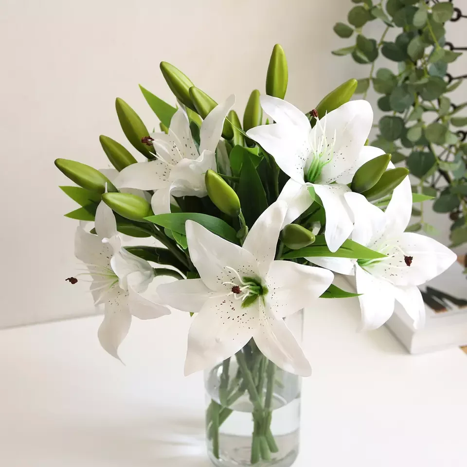 JDA0006 Wedding Home Decor Amazon greenish lily flower  Artificial Lily Bouquet Wholesale Wedding Flowers Artificial Flowers
