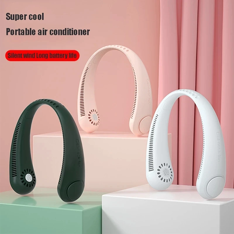 2022 Custom Logo Portable Leafless Hanging Neck Fan 360 Degree Lazy Neckband Fan Rechargeable Neck Bladeless fan