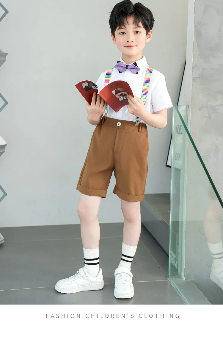 Baby Boys Wedding Clothes sets Kids Ring Bearer Outfit Formal Suit Toddler Clothes Cotton Gentleman Short Sleeve Top +Shorts 12Y