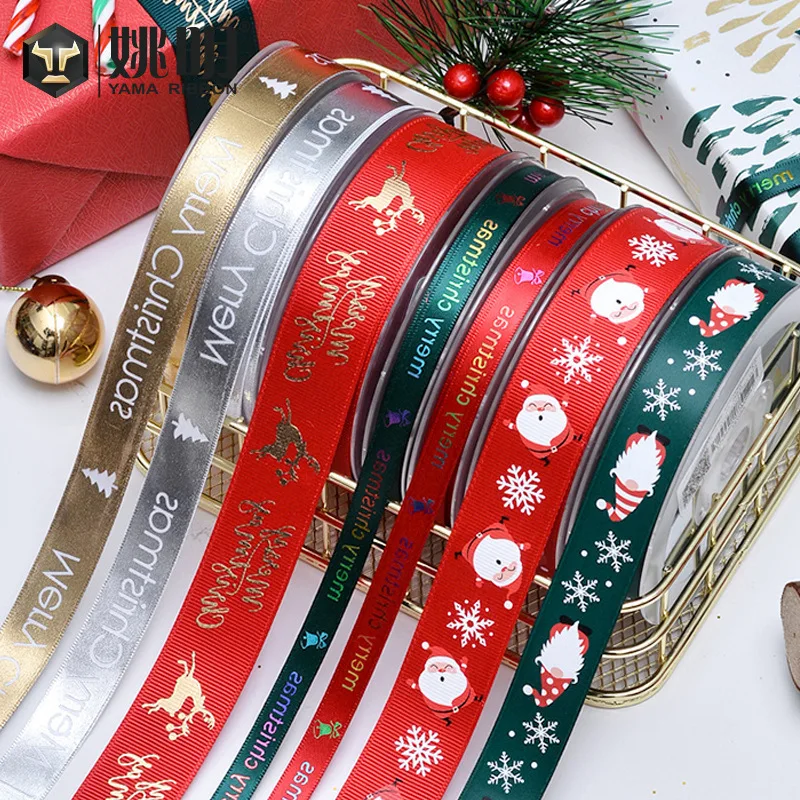Wholesale new Christmas gold blocking grosgrain tape ribbon for gift packaging