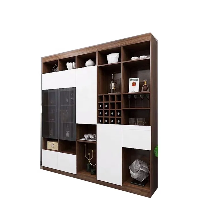 Cheap MDF modern design wooden living room furniture storage bookcase wine cabinet kitchen