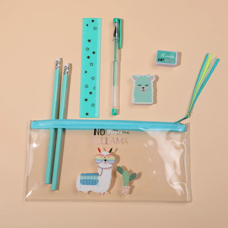 School Sticky Notes PVC Pencil Sharpener Case Plastic Ballpoint Pen Stationery Set