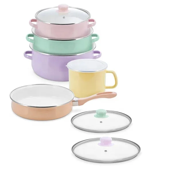 Mexico Enamel Casserole Sets 22/24/26cm Pot 24cm Frypan 16cm Cup AVON Ollas De Peltre Cookware Hetera Sweet Cottag