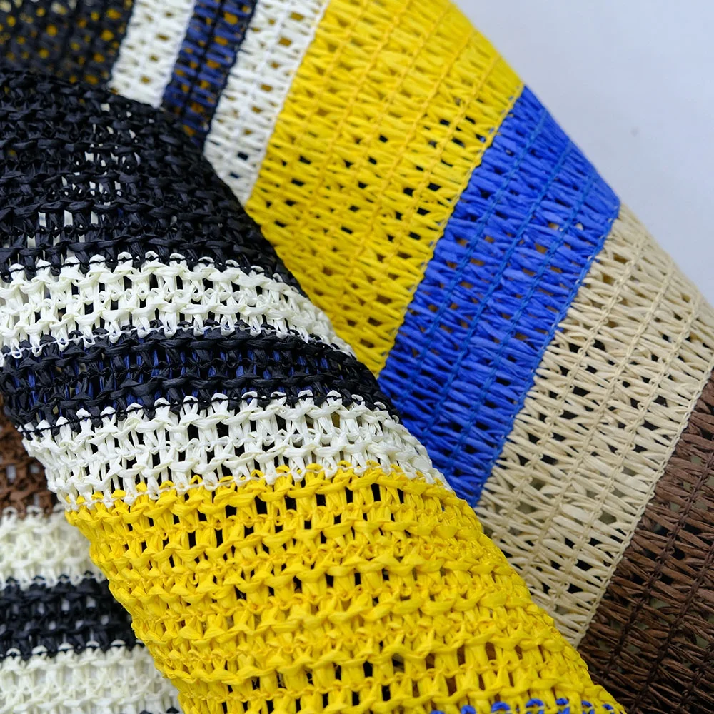 Wholesale Eco-Friendly Material paper woven raffia fabric for bags custom colorful Striped paper fabric beach bag roll