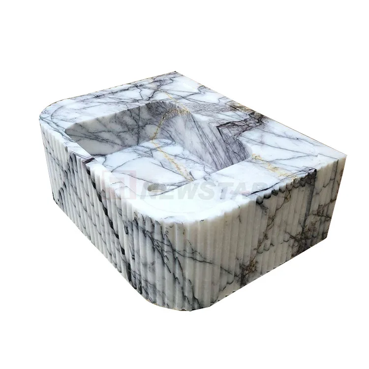 Newstar Milas Lilac Marble Tiles Toilet Bathroom Sinks Wall Hung Hand Wash Basin Sink for Bathroom