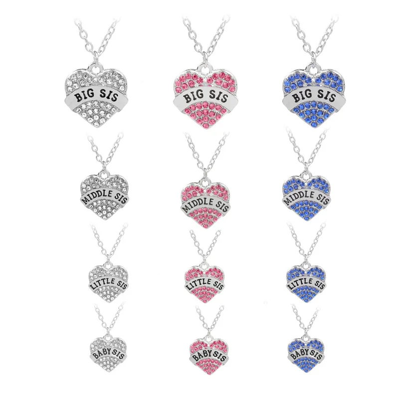 Hotsale Exquisite Charm L Grace Crystal Heart Necklaces Set Mom Big Sis Middle Baby Sister