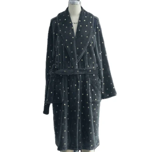 New Fashion Style Printed Shawl collar robe Thick Women Sleep Star Robe Black Winter Bath Robe for Ladies
