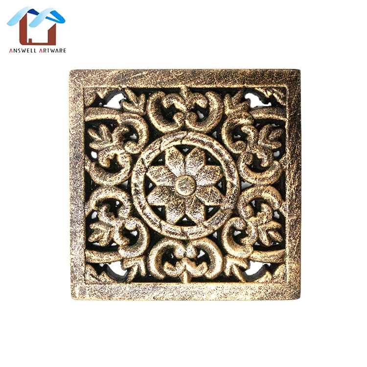 Bandeja De Madera Factory Customized Antique Carved MDF Wooden Square Coaster Wholesale Coffee Tray