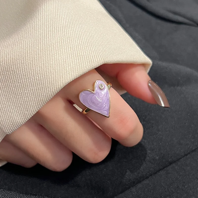 Handmade Enamel Heart Ring Blue Black  Purple Coloful Dripping Oil Silver Ring High Quality Hot Sale Free Print Logp Enamel Ring