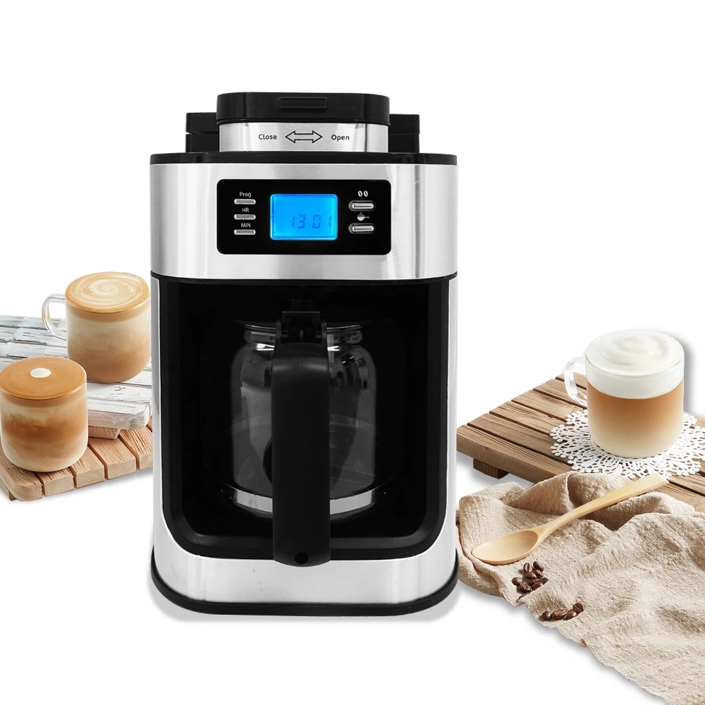 2024 New Arrival Fully Automatic Coffee Machine Multifunctional Stainless Steel Drip Coffee Makers with Bean Grinder for Office