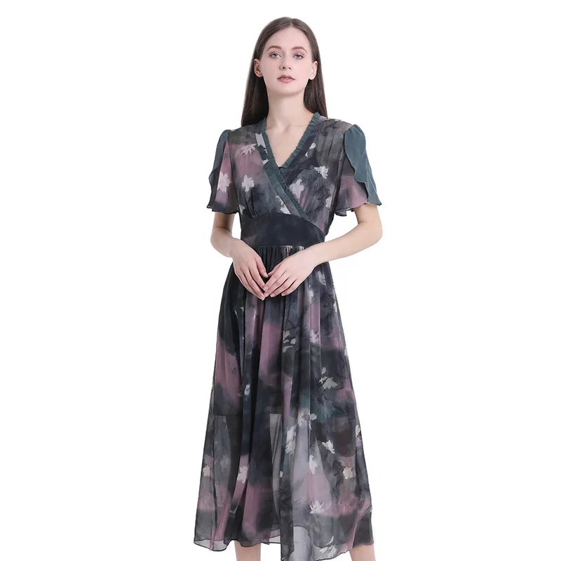 
 Лето 2020, новый дизайн, в наличии, товары супермягкого 100% шелка, шелковое платье с чернилами  