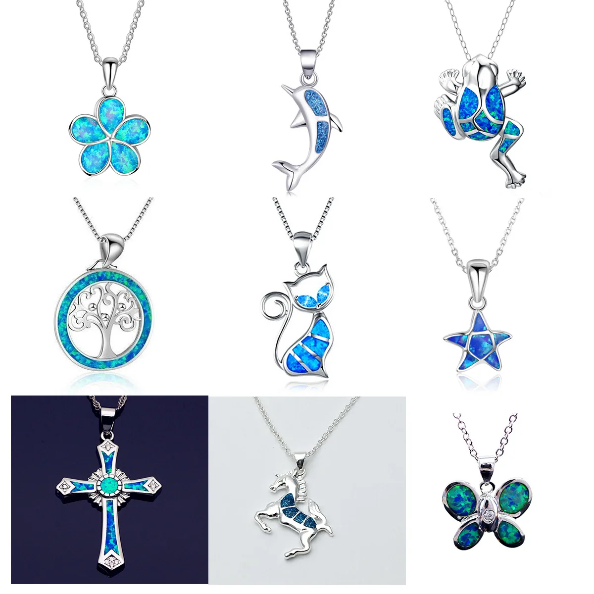 SC Wholesale Ocean Jewelry Necklace Cute Turtle Dolphin Starfish Necklace Opal Stone Pendant Necklace for Women Men