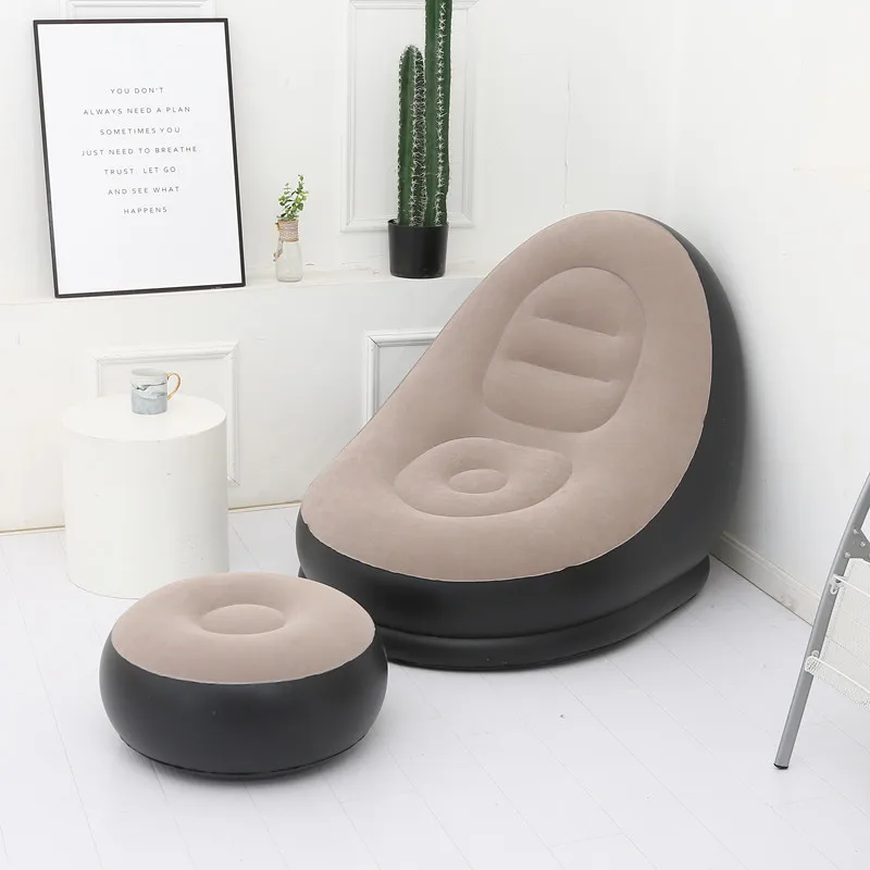 Custom Outdoor Lazy Sofa Bed Flocked With Footrest inflatable chair ottoman Inflatable Sofa