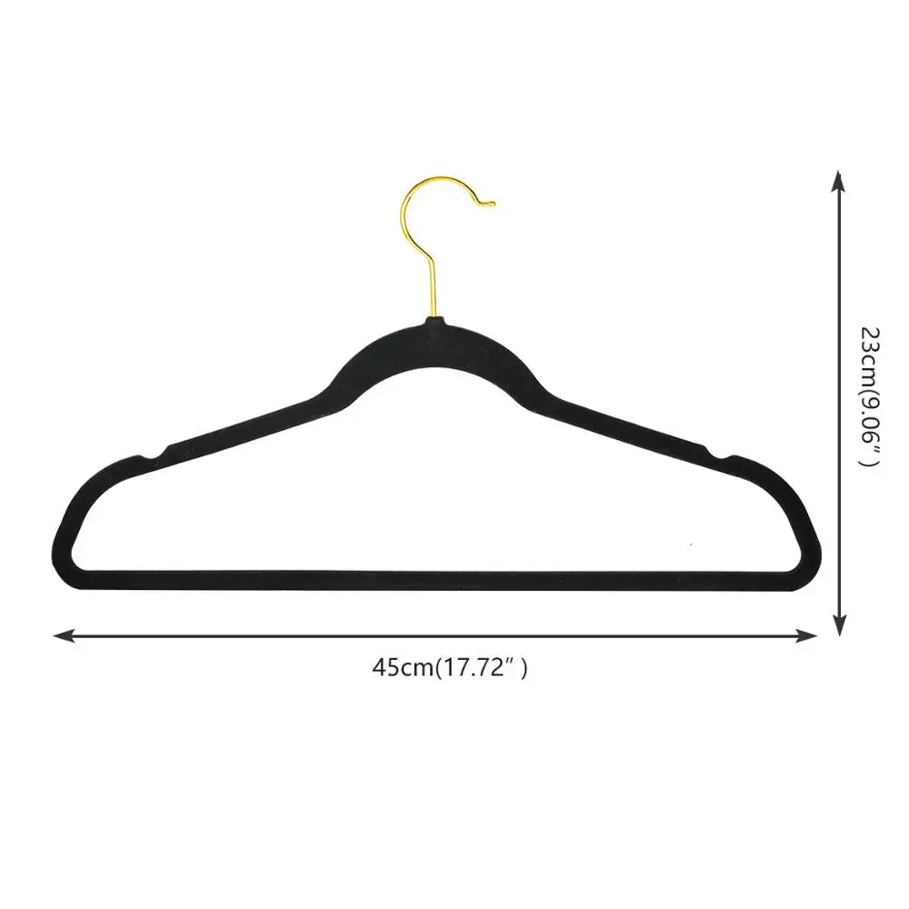 Wholesale Custom Anti Slip Black Velvet Clothes Hangers With Gold Hook