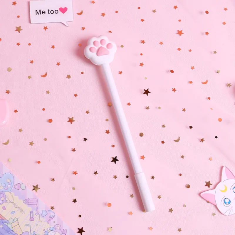 Korean Custom Cute Girl Soft Cat Claw Pen Pink Stationery 0.5mm Black School Kids Writing Gel Pen