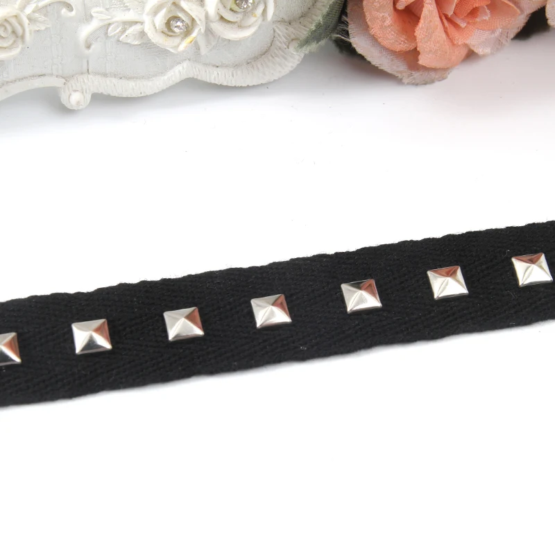 Black Studs trim ribbon diy handmade costume dress sewing bead lace trim Design Rivets Trims