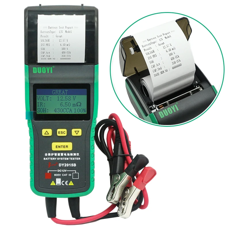 DY2015B 12V Car Battery Tester Internal Resistance Life Tester Measuring Car Motorcycle Battery with Printer Load Test Analysis