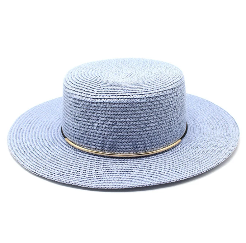  Wholesale Summer Women Straw Wide Brim Custom Color Plain Paper band Beach Panama Fedora
