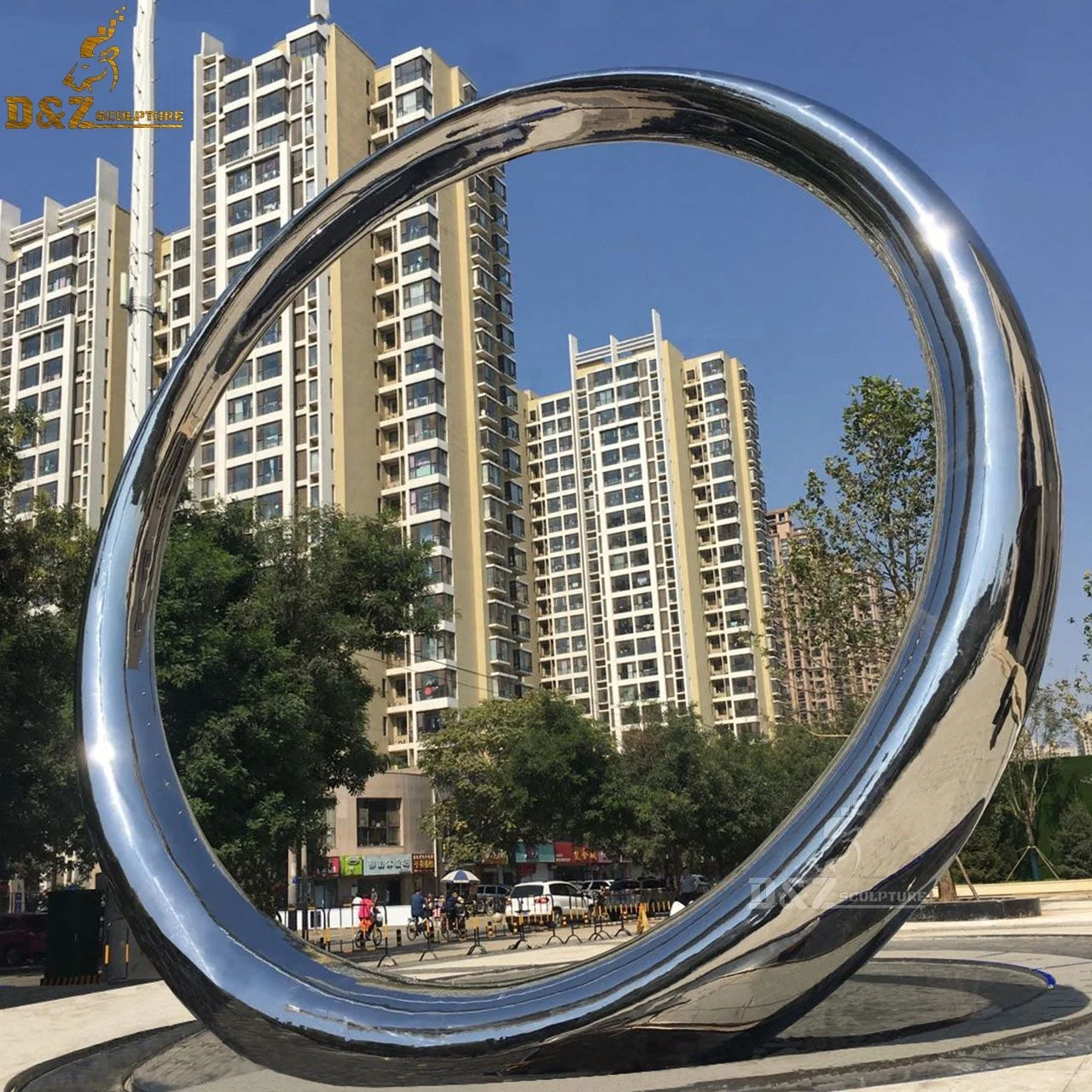 Abstract Large Outdoor Garden Modern Metal Art Mirror Polished Ring Stainless Steel Sculpture